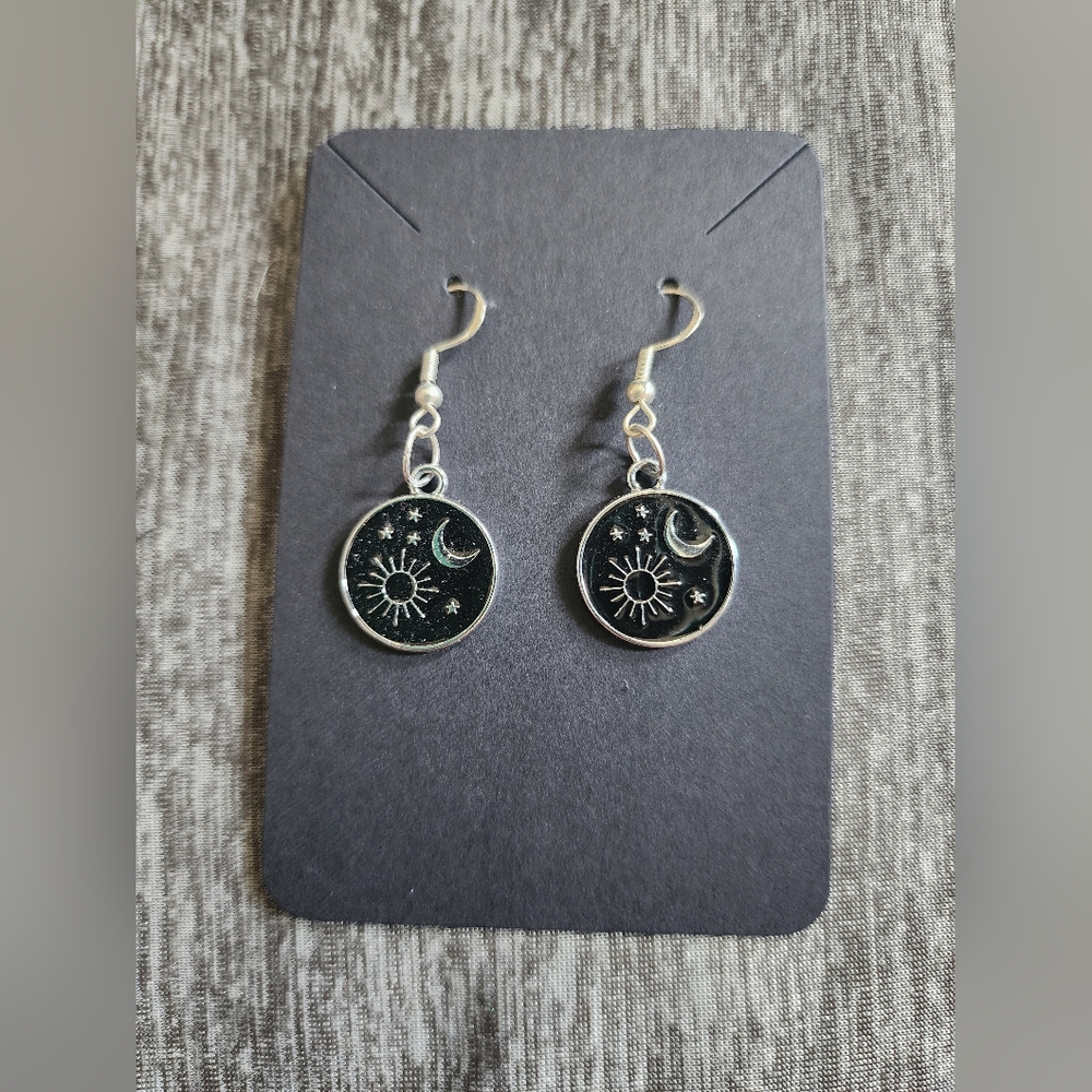 Enamel sun & moon earrings